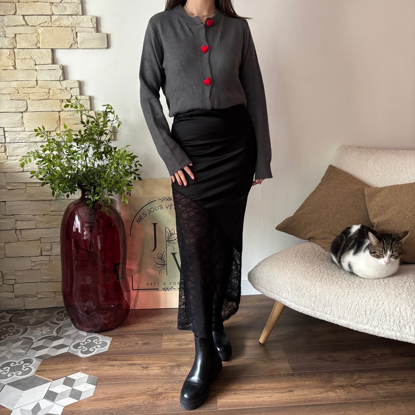 Gilet Coeur Gris