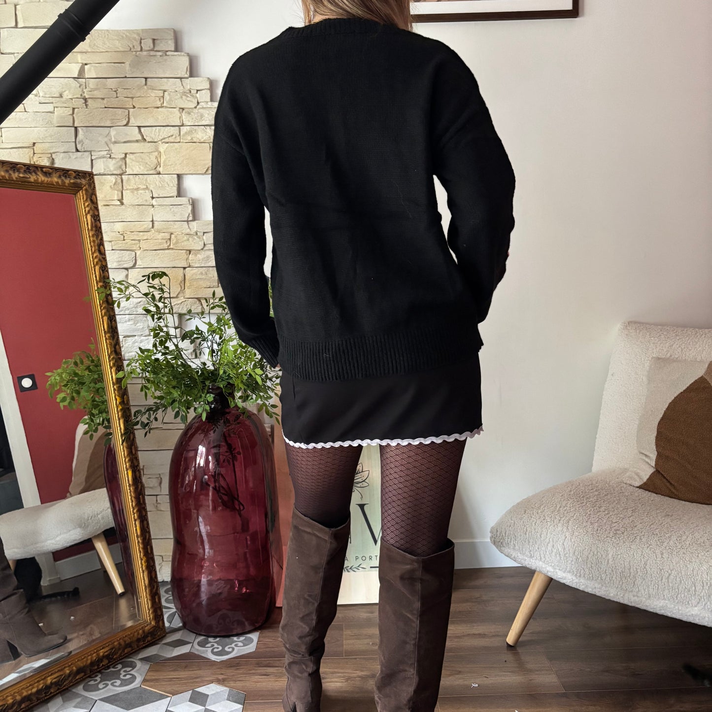 Gilet Marguerite maille fine Noir