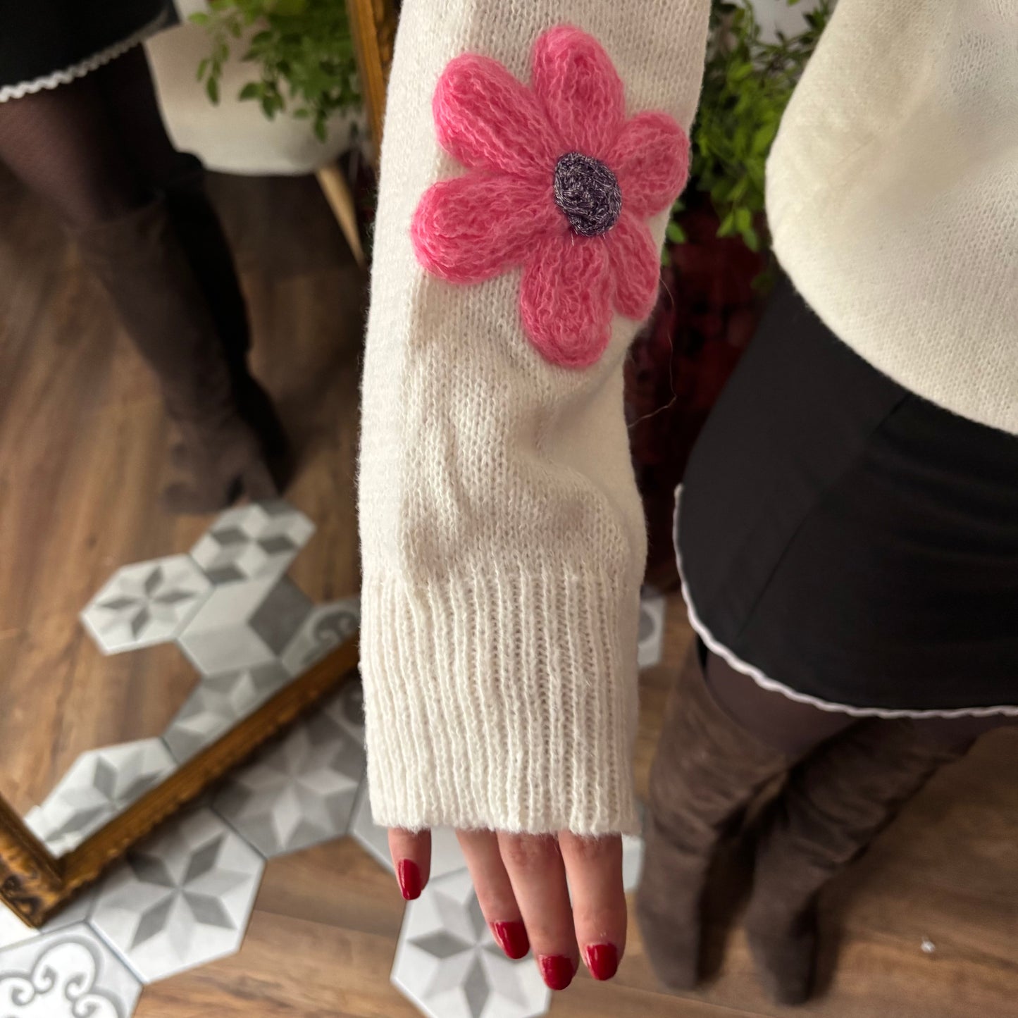 Gilet Marguerite maille fine Blanc