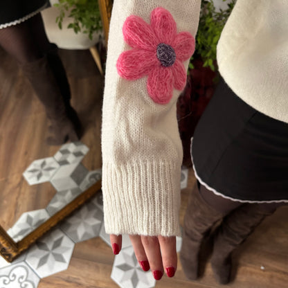 Gilet Marguerite maille fine Blanc