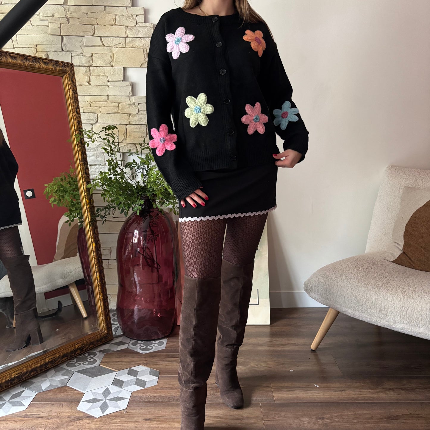 Gilet Marguerite maille fine Noir