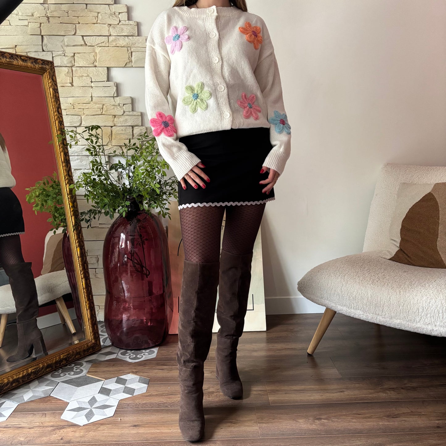 Gilet Marguerite maille fine Blanc