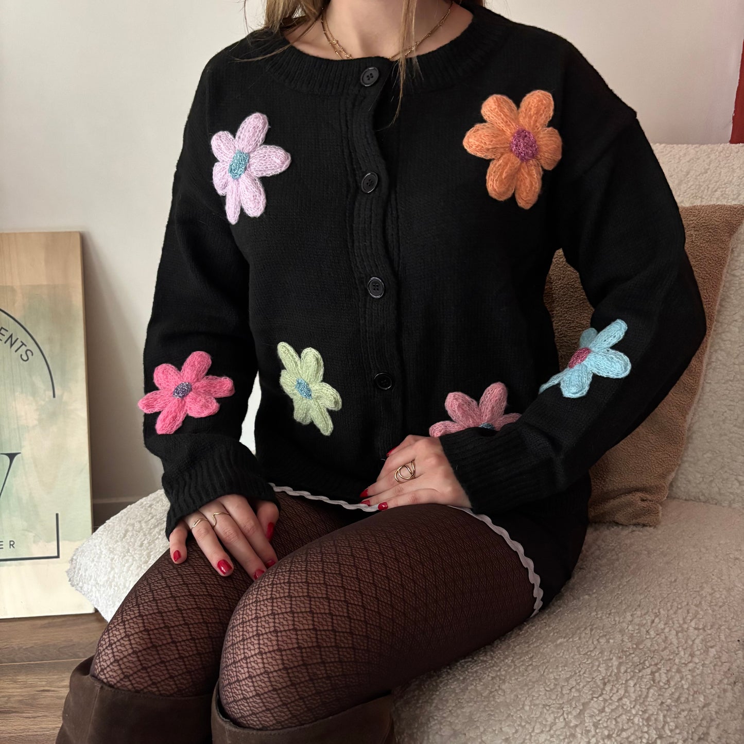 Gilet Marguerite maille fine Noir